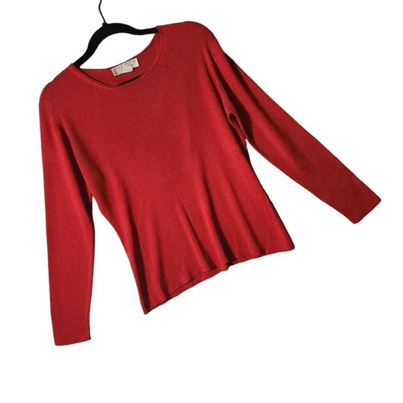 Leyla Mitra Sweater Women Size Large Red 100% Silk Crew Neck Pullover Stretchy - Picture 4 of 5